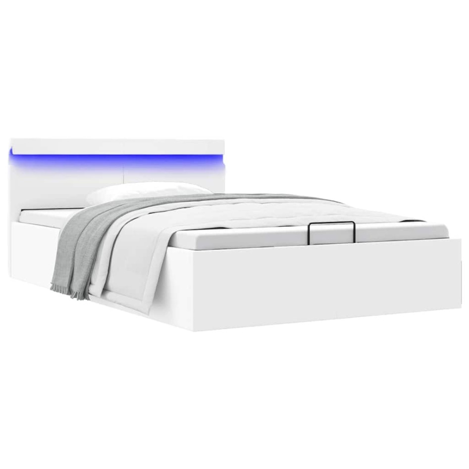 Cama canapé hidráulica con LED sin colchón blanco 140x200