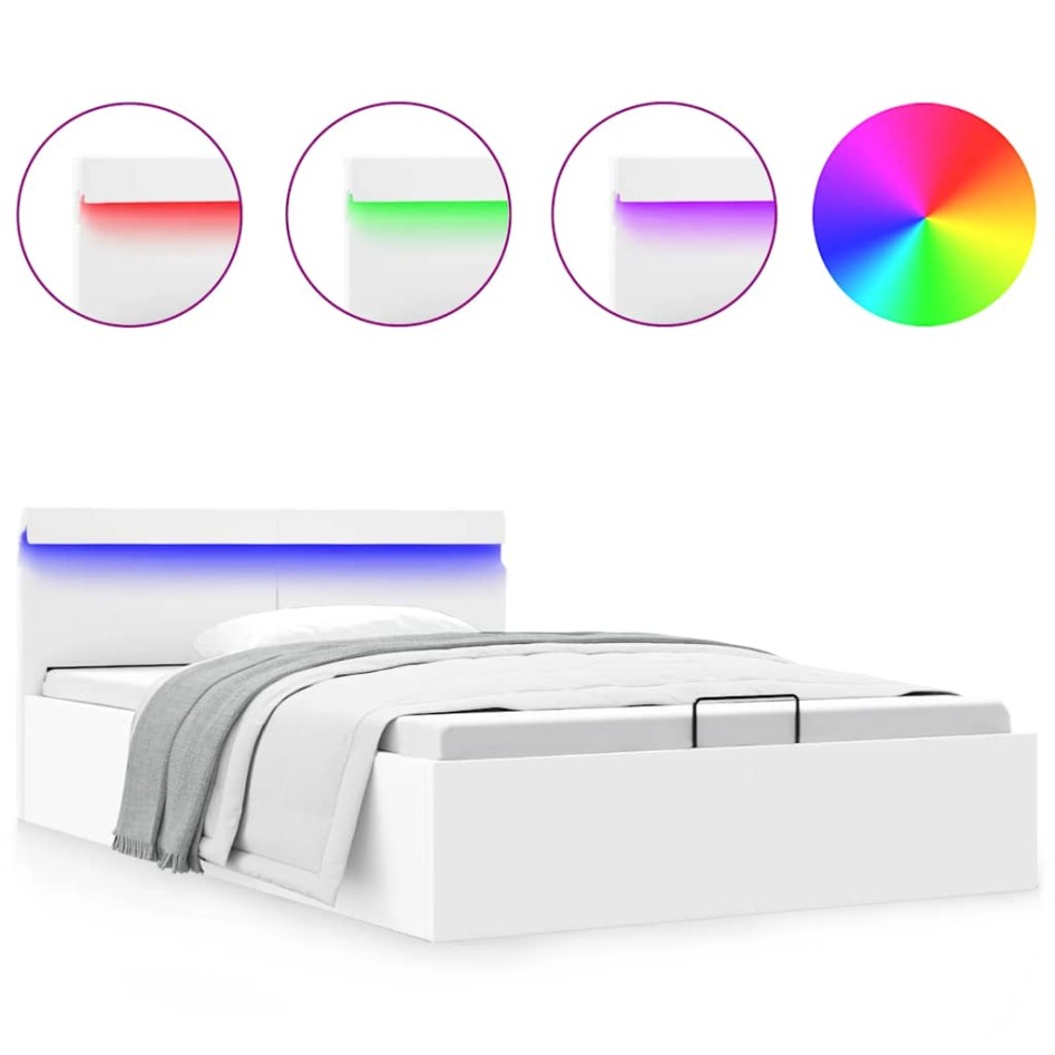 Cama canapé hidráulica con LED sin colchón blanco 140x200