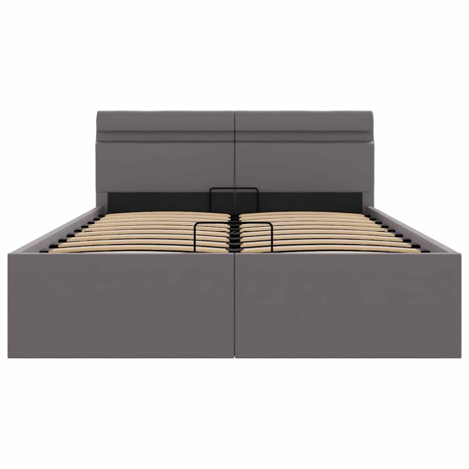 Cama canapé hidráulica con LED cuero sintético gris 120x200