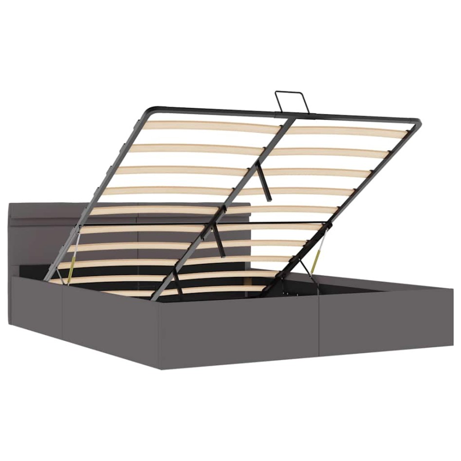 Cama canapé hidráulica con LED cuero sintético gris 160x200