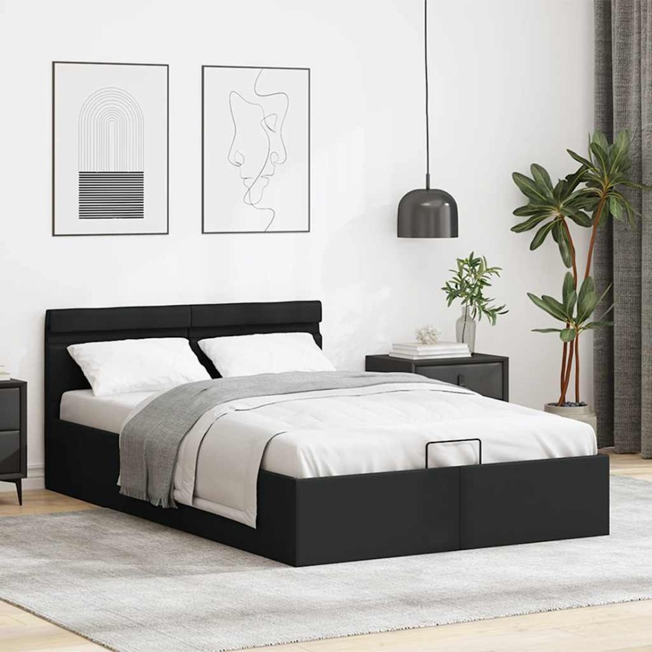 Cama hidráulica almacenaje LED sin colchón negro 120x200