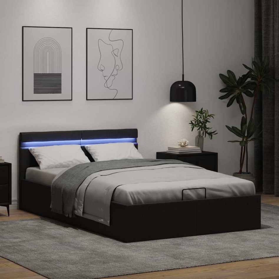Cama hidráulica almacenaje LED sin colchón negro 120x200