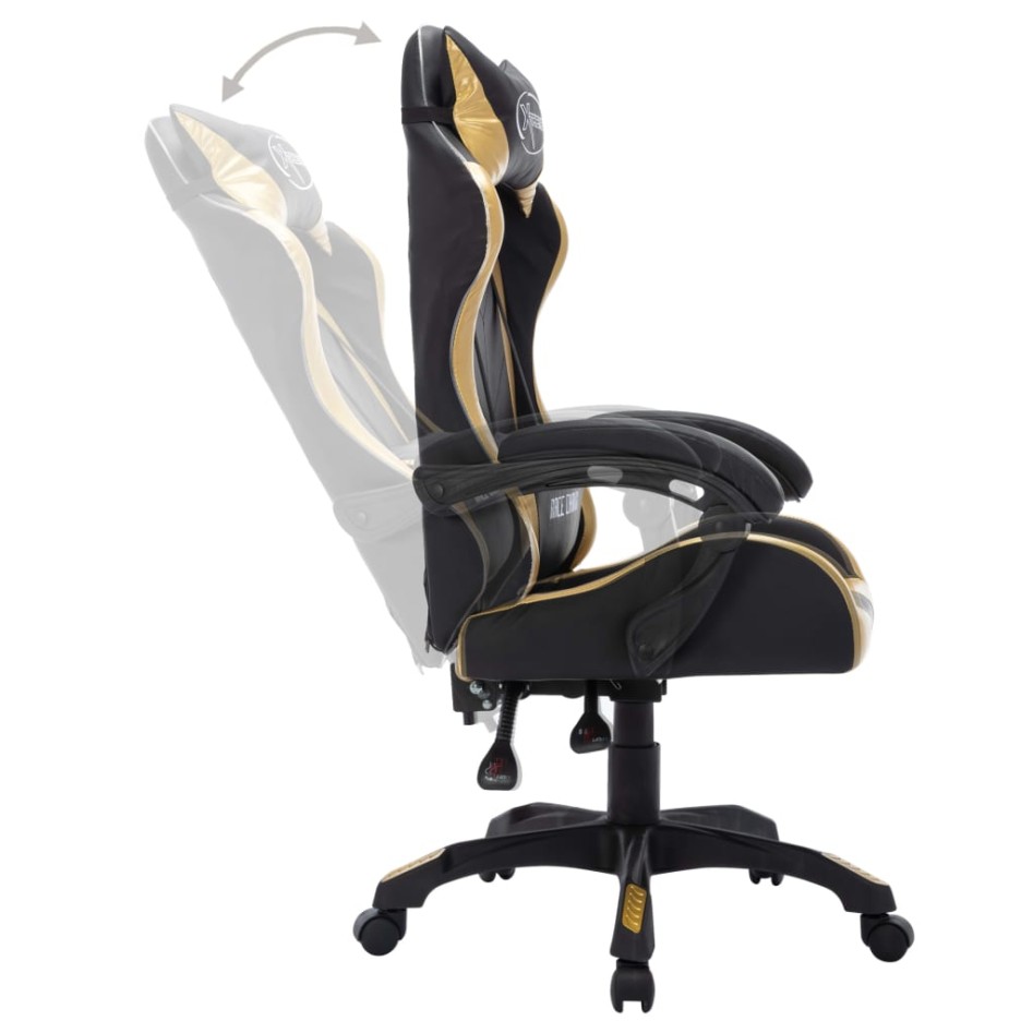 Silla gaming con luces LED RGB cuero sintético dorado y