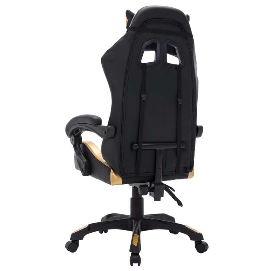 Silla gaming con luces LED RGB cuero sintético dorado y