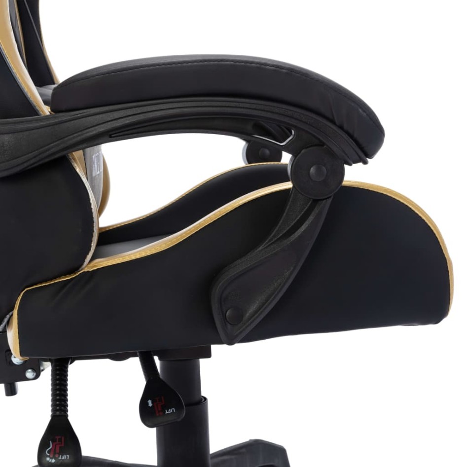 Silla gaming con luces LED RGB cuero sintético dorado y