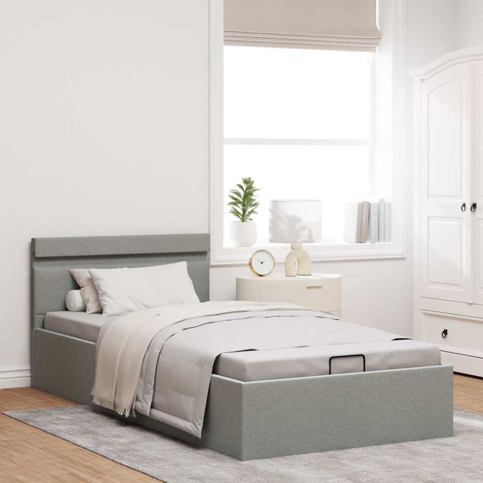 Cama hidráulica almacenaje sin colchón gris claro 90x200