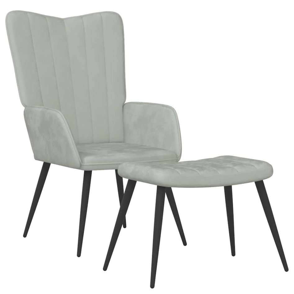 Sillón de relax con taburete de terciopelo gris