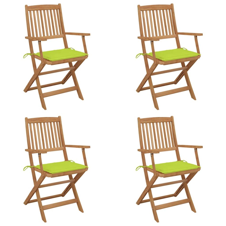 Sillas de jardín plegables 4 uds y cojines madera maciza