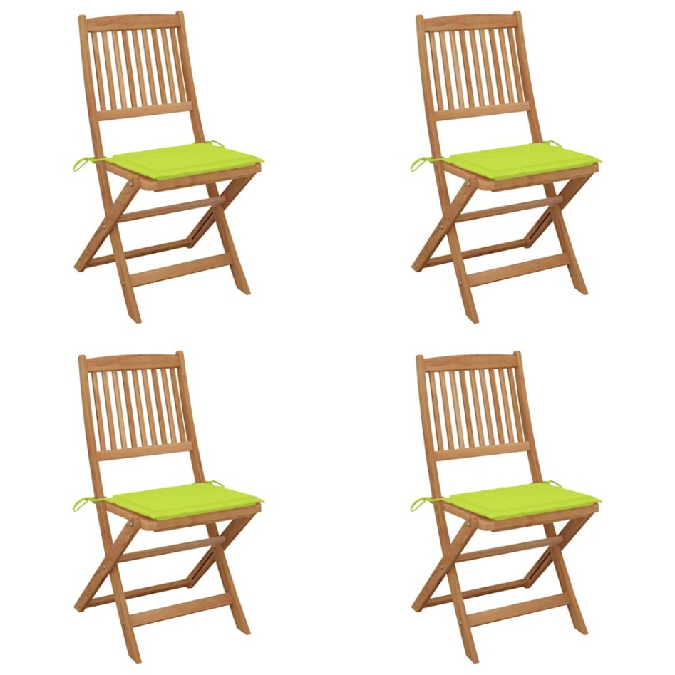 Sillas de jardín plegables 4 uds y cojines madera maciza