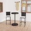 Set muebles bar jardín 3 piezas y cojines ratán sintético negro