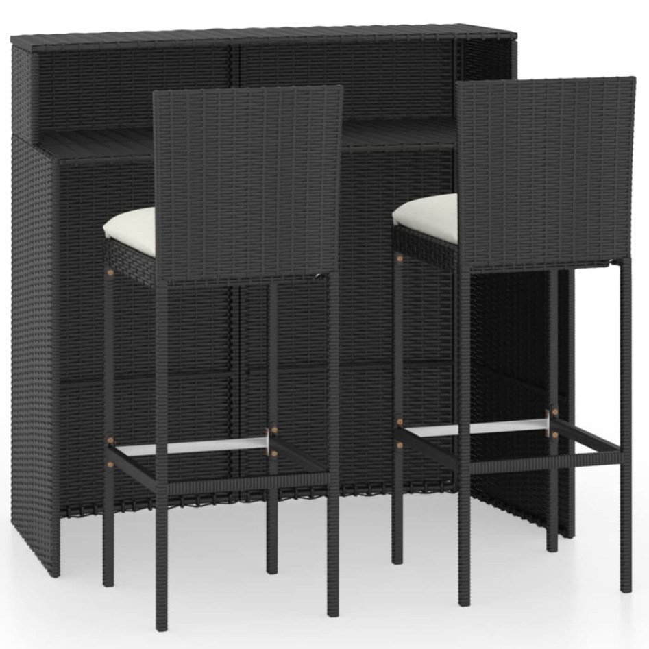Set muebles de bar para jardín 3 piezas y cojines