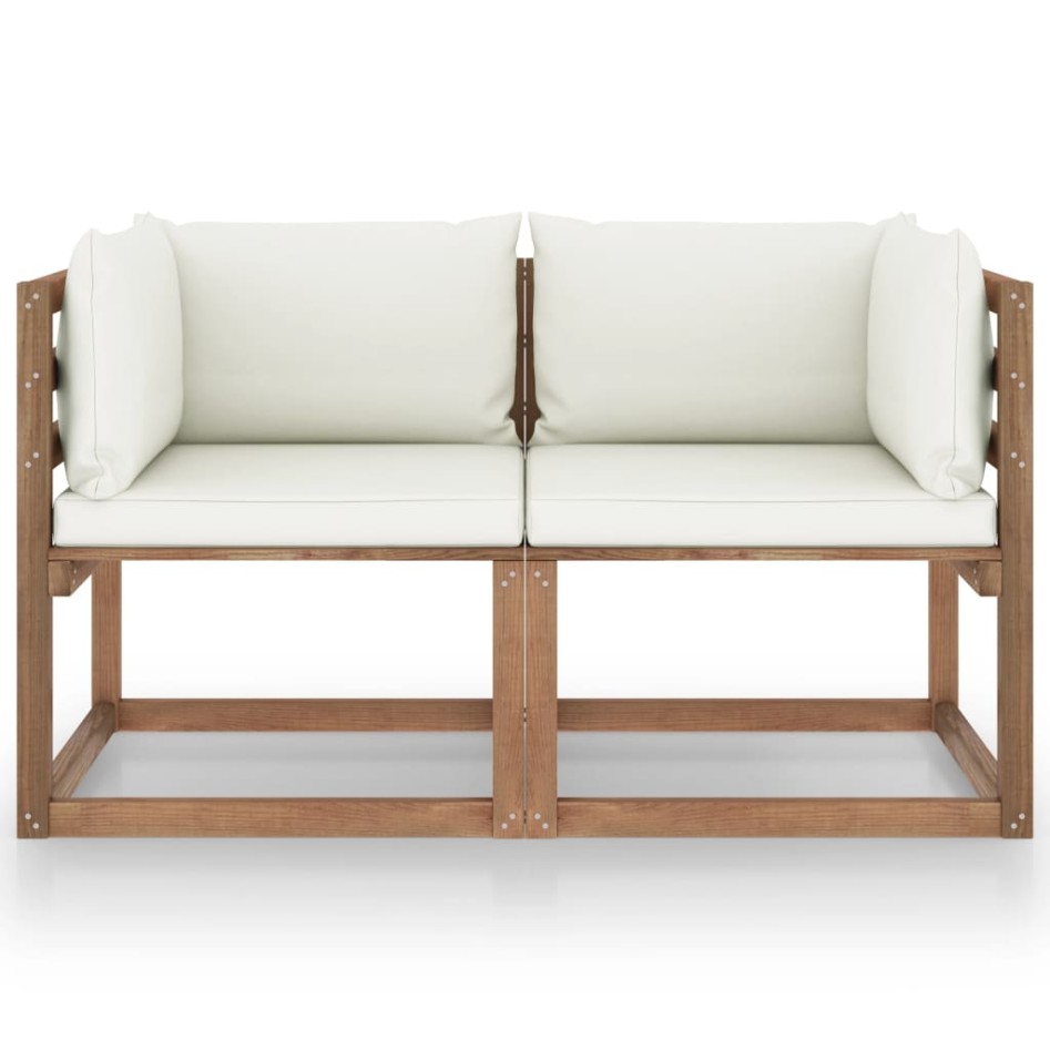 Sofá de jardín de palets de 2 plazas con cojines