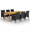 Juego de comedor de jardín de 7 piezas negro