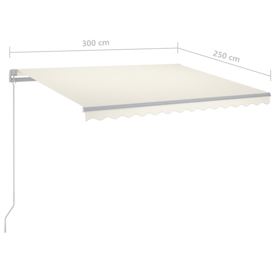 Toldo manual retráctil con LED crema 300x250