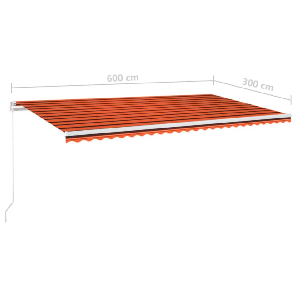 Toldo manual retráctil con luz LED naranja y marrón 600x300