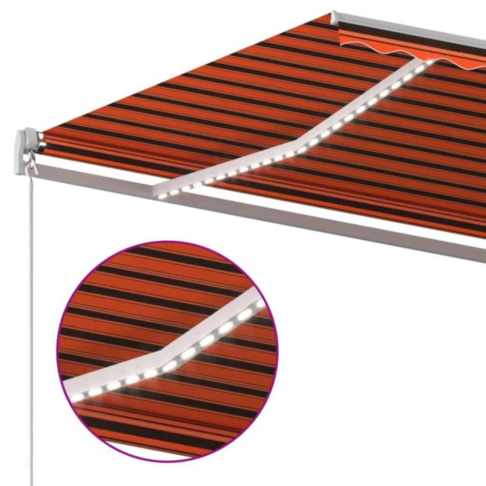 Toldo retráctil manual con LED naranja y marrón 450x300