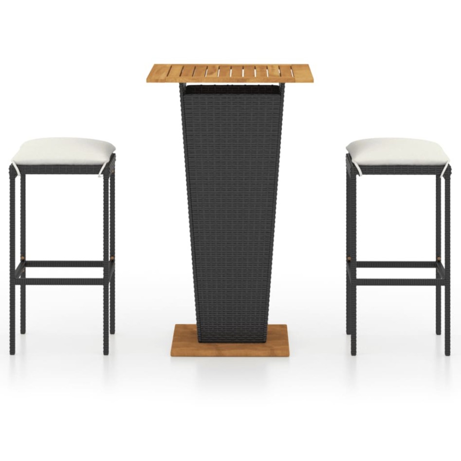 Set de muebles de bar jardín 3 piezas y cojines ratán PE