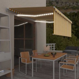 Toldo manual retráctil con persiana y LED amarillo blanco 4x3