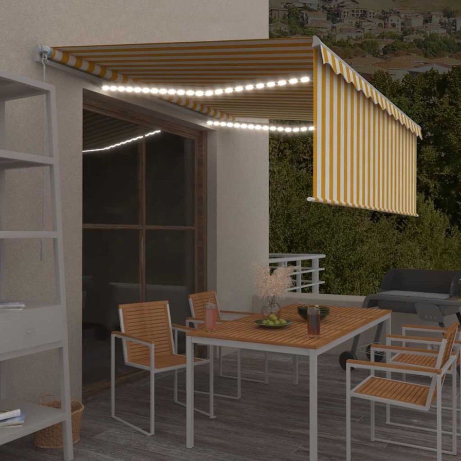 Toldo manual retráctil con persiana y LED amarillo blanco 4x3