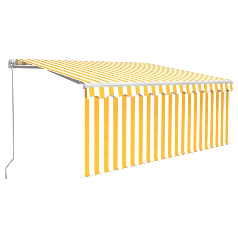 Toldo retráctil manual con persiana amarillo y blanco 3,5x2,5