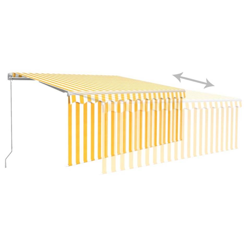 Toldo retráctil manual con persiana amarillo y blanco 3,5x2,5