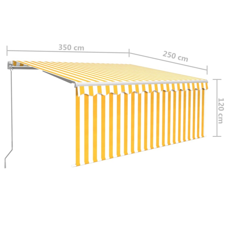 Toldo retráctil manual con persiana amarillo y blanco 3,5x2,5