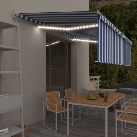 Toldo retráctil manual con persiana y LED azul y blanco 5x3