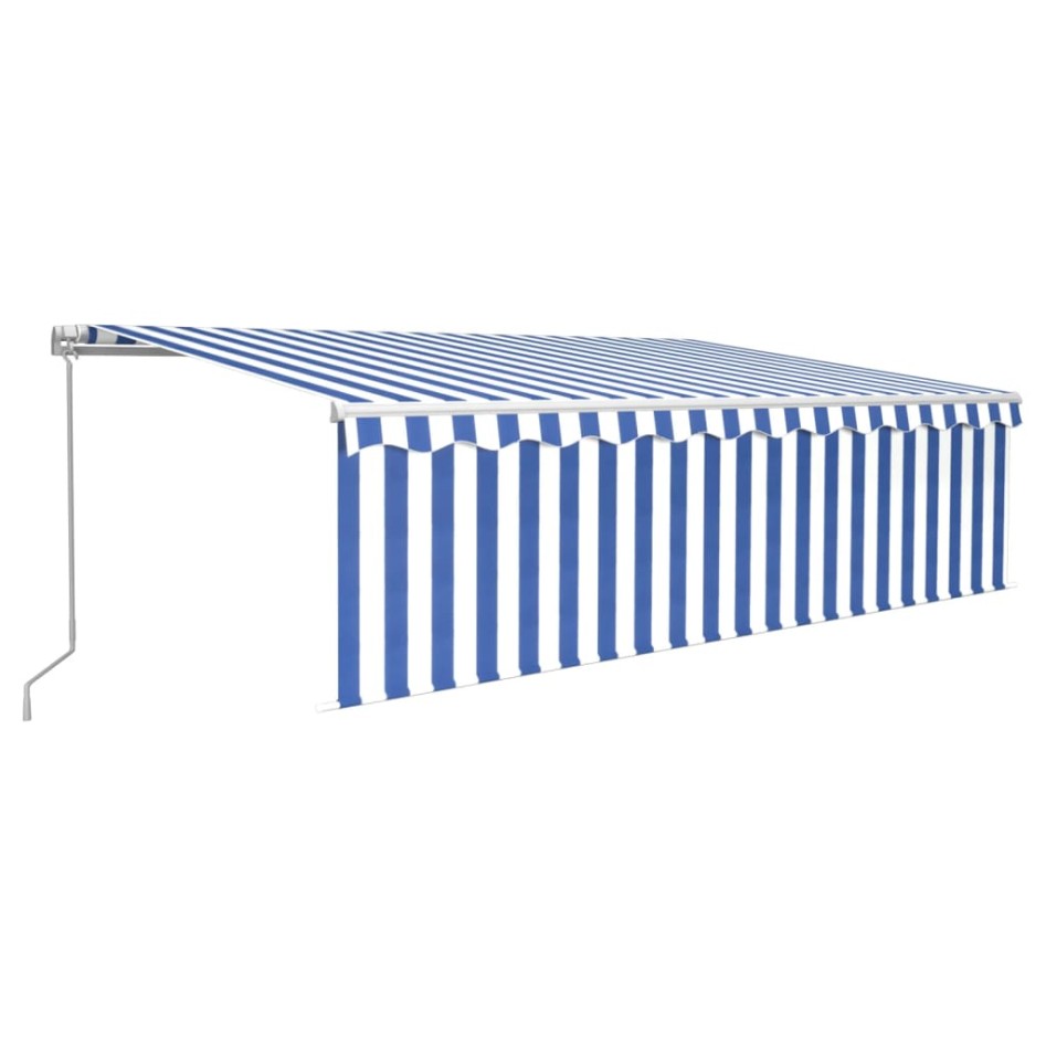 Toldo retráctil manual con persiana y LED azul y blanco 5x3
