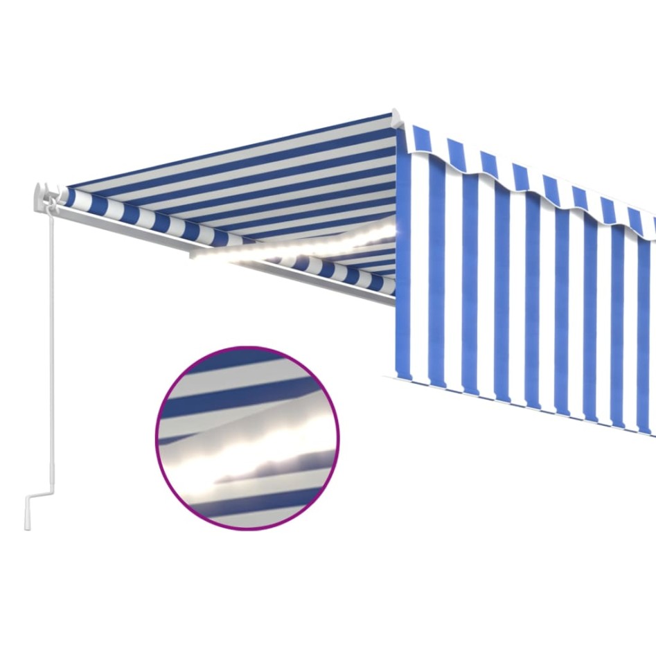 Toldo retráctil manual con persiana y LED azul y blanco 5x3