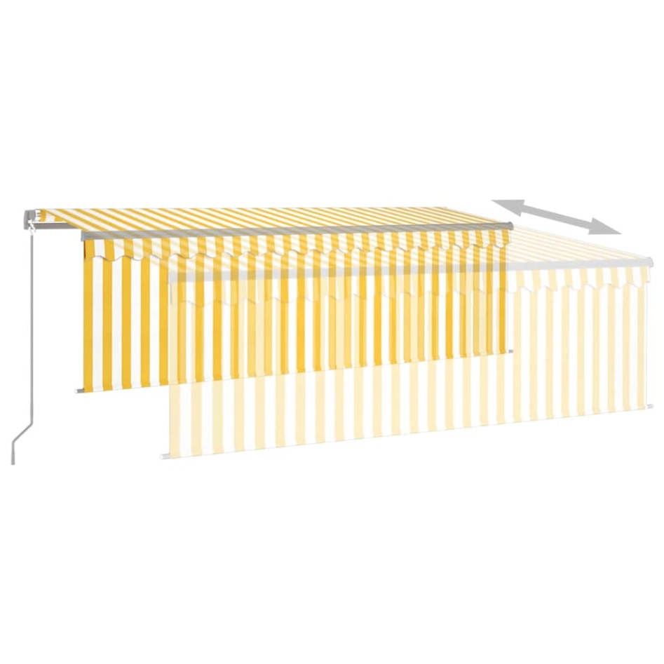 Toldo retráctil manual con persiana amarillo y blanco 4x3