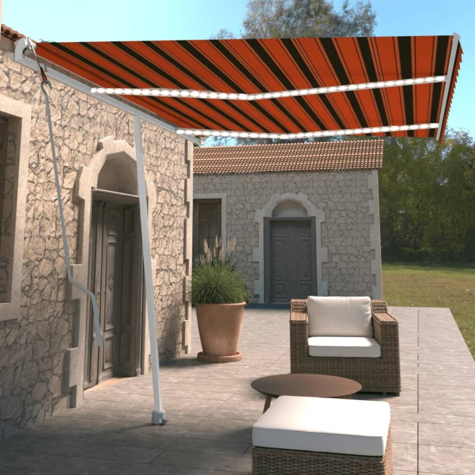 Toldo automático LED sensor de viento naranja marrón 350x250