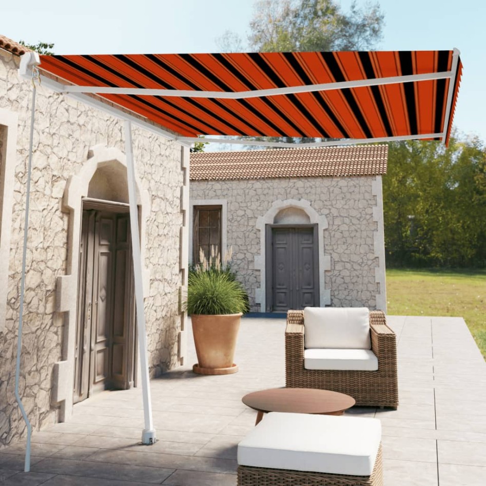 Toldo de pie retráctil manual naranja y marrón 300x250