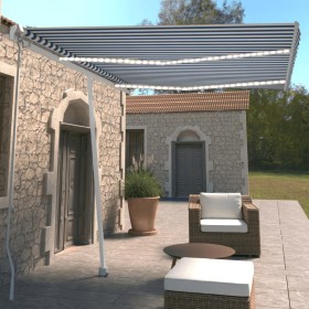 Toldo retráctil manual con LED azul y blanco 350x250