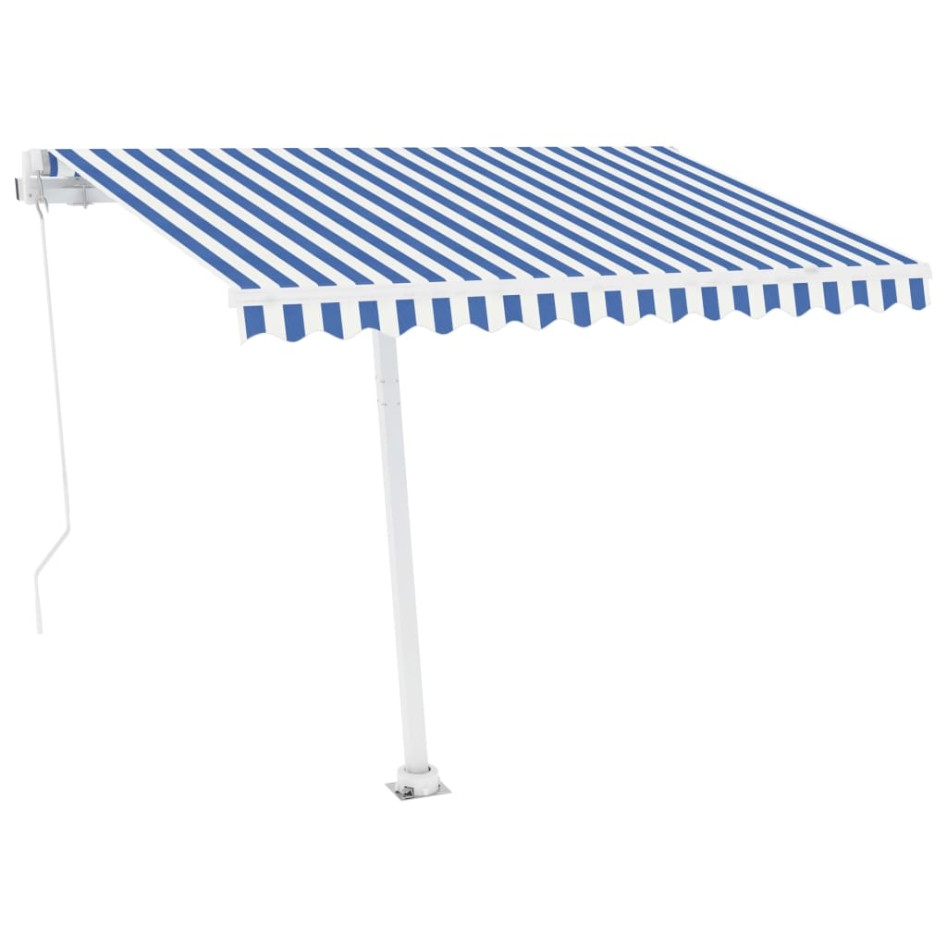 Toldo retráctil manual con LED azul y blanco 350x250