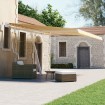 Toldo de pie automático amarillo y blanco 450x300 cm