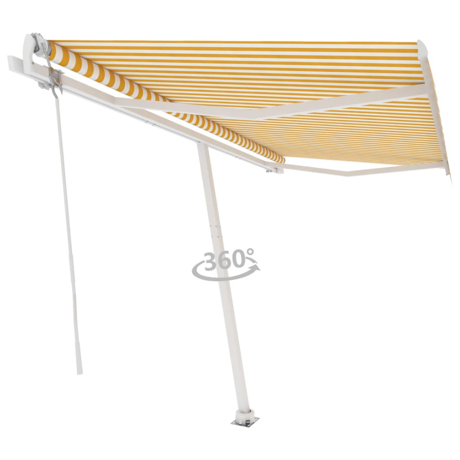 Toldo de pie automático amarillo y blanco 450x300