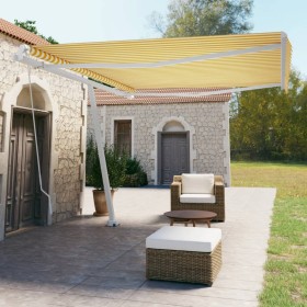 Toldo de pie retráctil manual amarillo y blanco 450x350