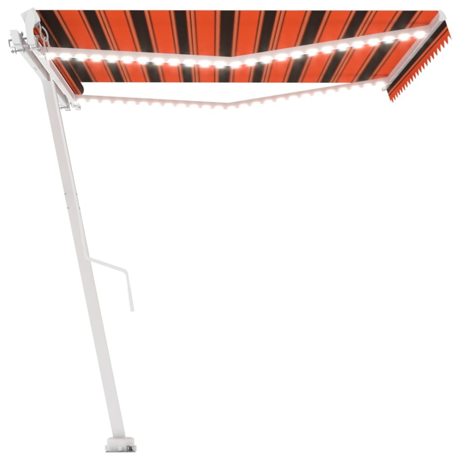 Toldo retráctil manual con luz LED naranja y marrón 400x350