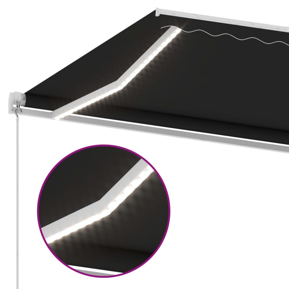 Toldo manual retráctil con luz LED gris antracita 450x350