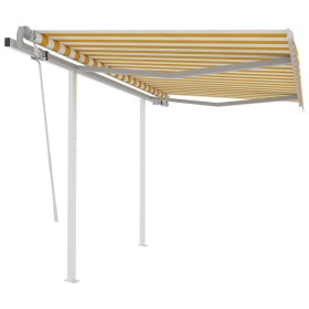 Toldo manual retráctil con postes amarillo y blanco 3x2,5