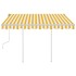 Toldo manual retráctil con postes amarillo y blanco 3x2,5