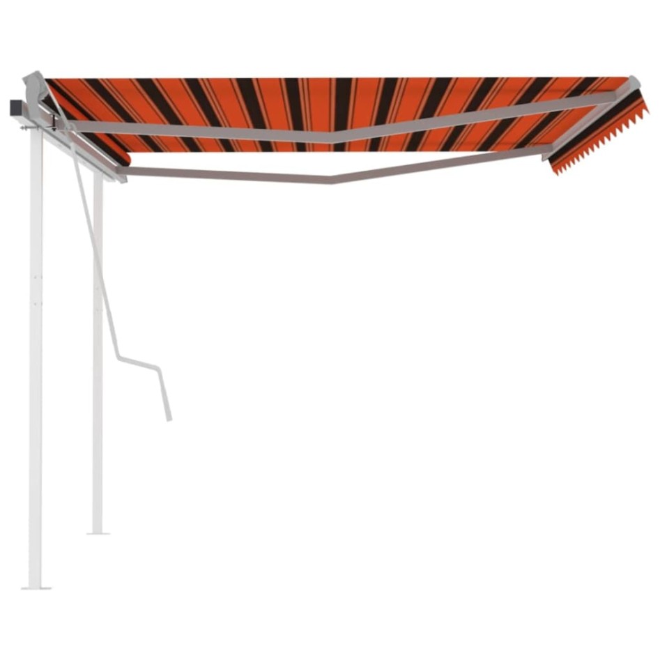 Toldo manual retráctil con postes naranja y marrón 4x3