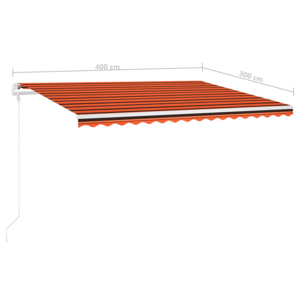 Toldo manual retráctil con postes naranja y marrón 4x3