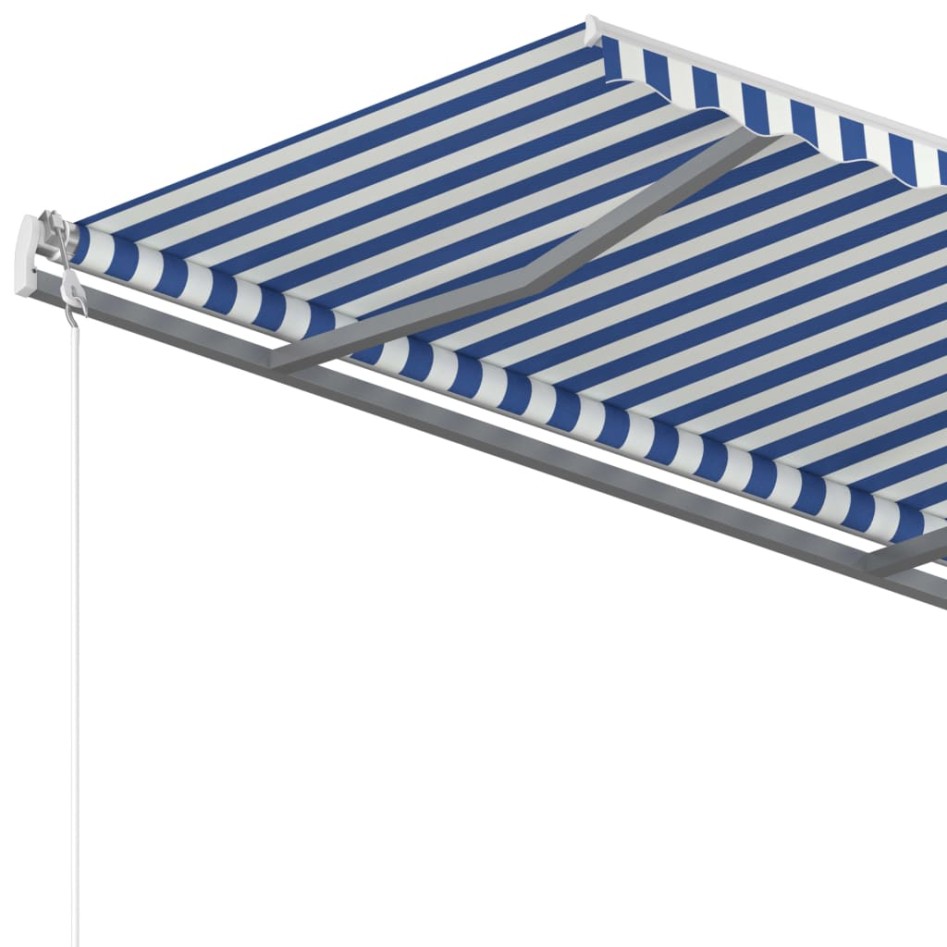 Toldo manual retráctil con postes azul y blanco 3,5x2,5