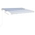 Toldo manual retráctil con postes azul y blanco 4,5x3