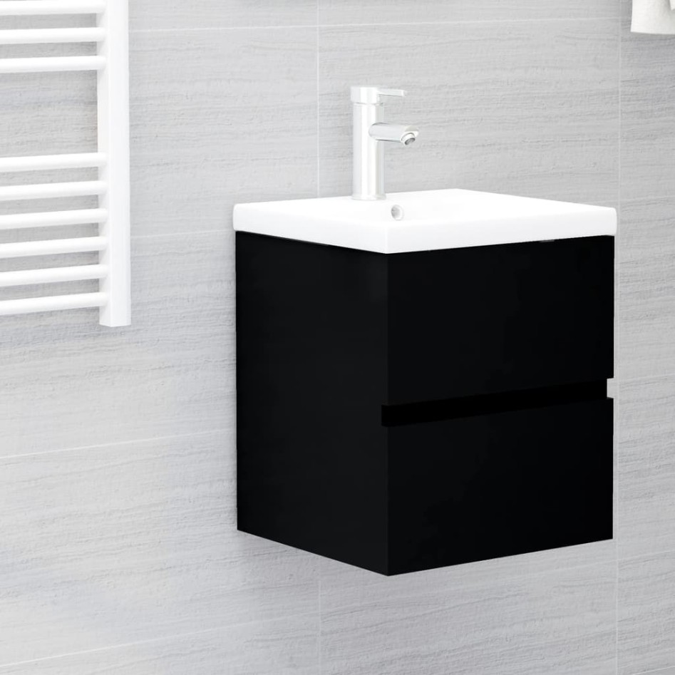 Mueble con lavabo negro madera