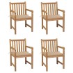 Sillas de jardín 4 uds madera maciza de teca con cojines beige