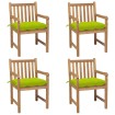 Sillas de jardín 4 uds madera de teca y cojines verde brillante