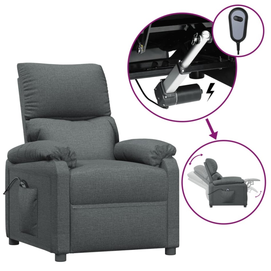 Sillón reclinable eléctrico de tela gris