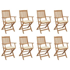 Sillas de jardín plegables 8 uds y cojines madera maciza